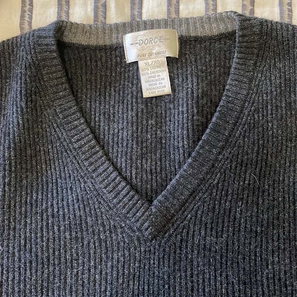 Vintage relaxed fit 100% cashmere V neck ribbed sweater-This one is special!